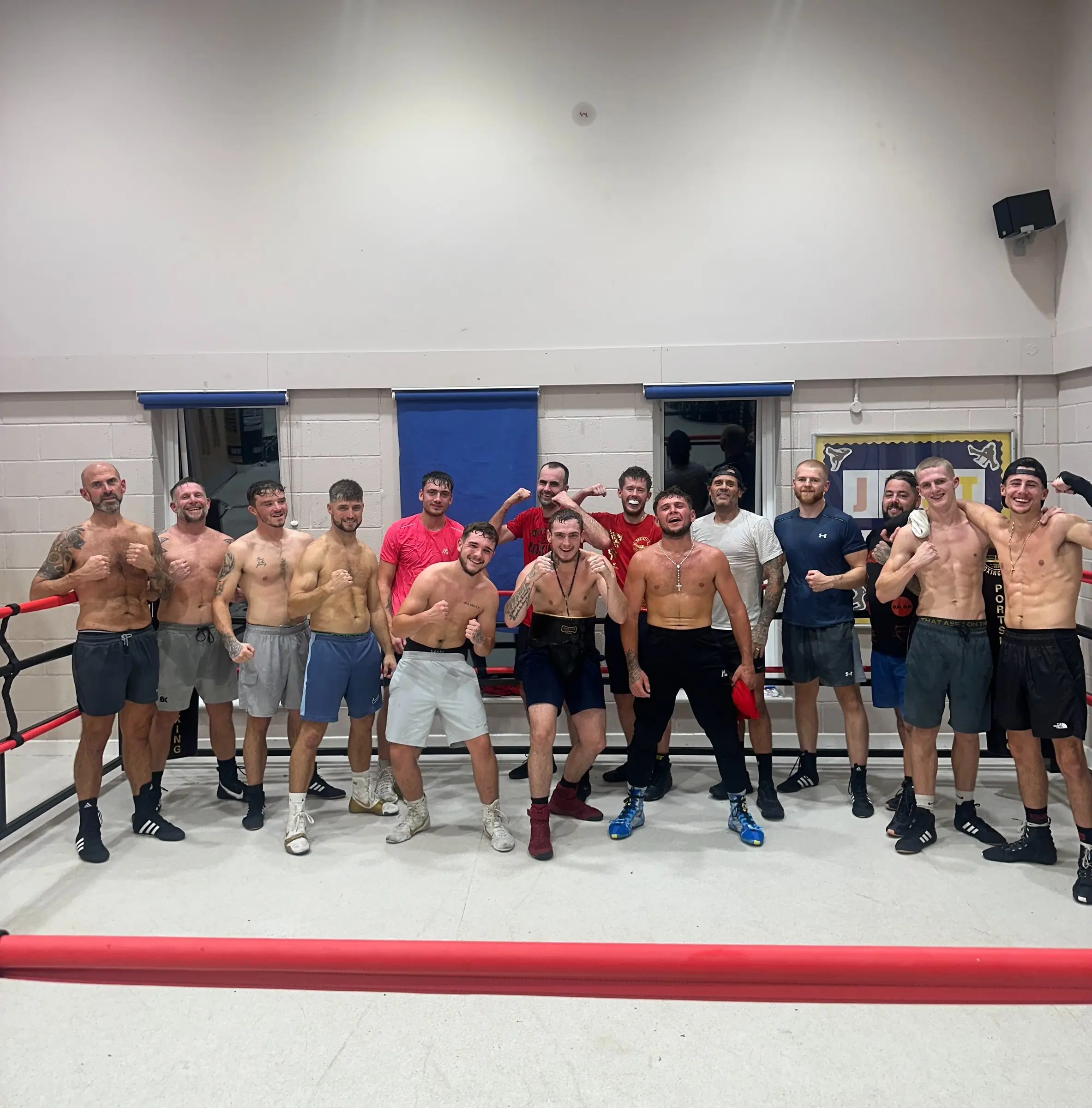A big group in a ring at Quayside after sparring